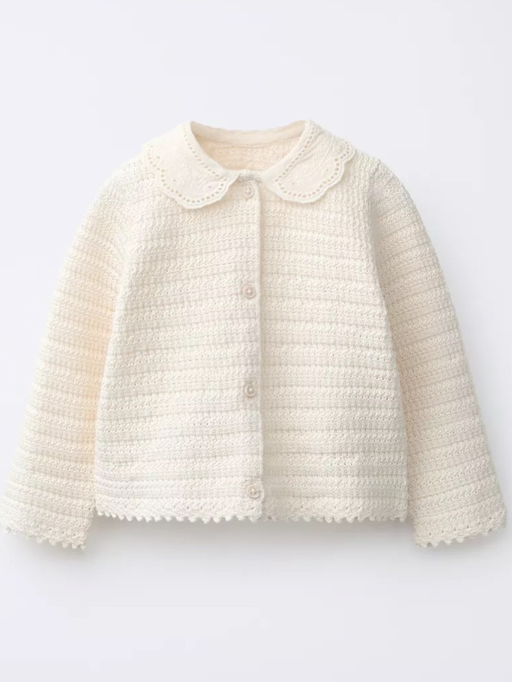 Zara Cream Crochet Button-Front Jacket with Peter Pan Collar